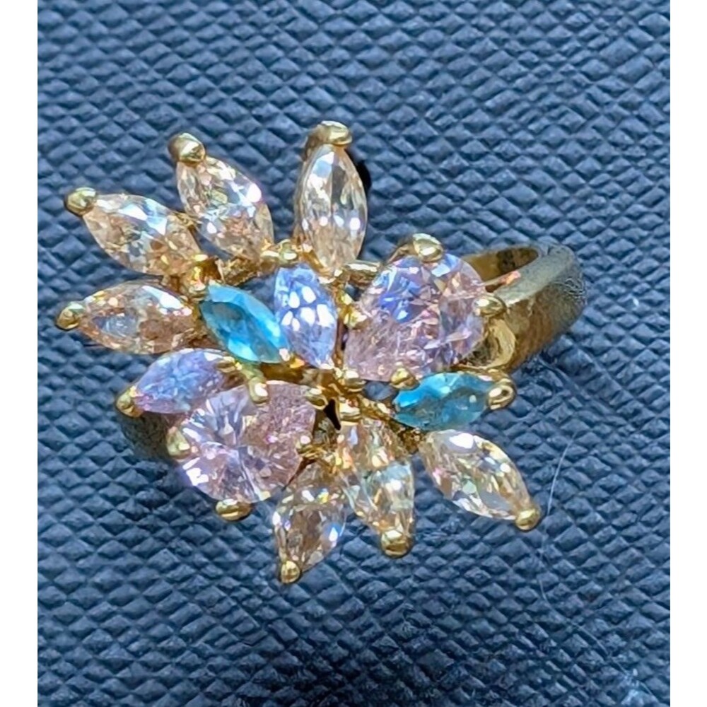 Fashion Cocktail Ring Colorful and Clear Cluster Crystal Rhinestones Size 8